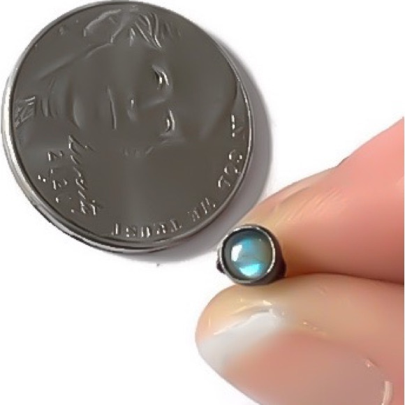 Oxidized Black 925 Sterling Silver 4MM Genuine Flash Labradorite Stud Earrings - Picture 7 of 10